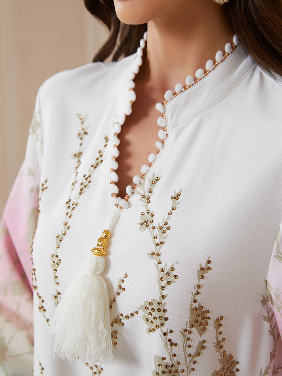 Eid Hotfix Rhinestones Beads Gradient Color Caftan Kaftan Dress Jalabiya #26S2609