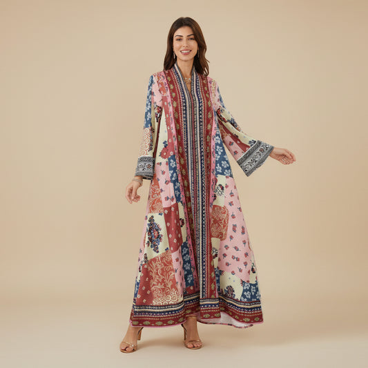 Eid Printed Hotfix Rhinestones Caftan Kaftan Dress Jalabiya #26SX16