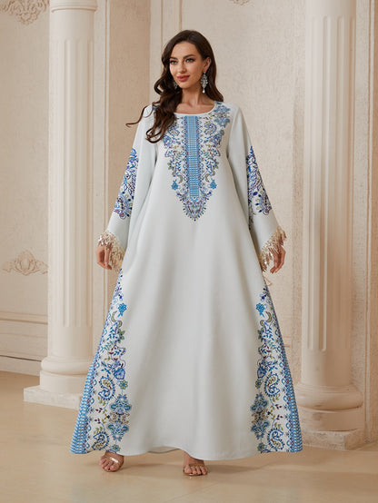 فستان قفطان مطبوع بحجر الراين للعيد جلابية #26S2612