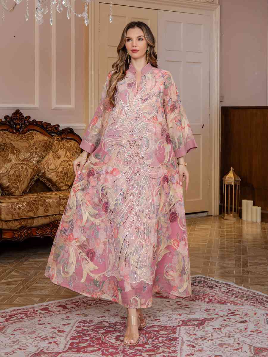 Eid Sequins Printed Dress Muslim Women Caftan Kaftan Dress #25S191