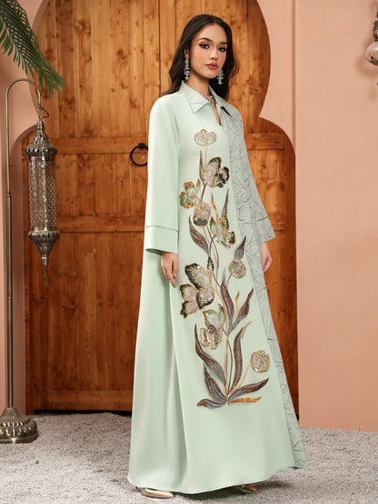 Eid Dress Jacquard Embroidery Sequins Caftan Kaftan Dress #26496
