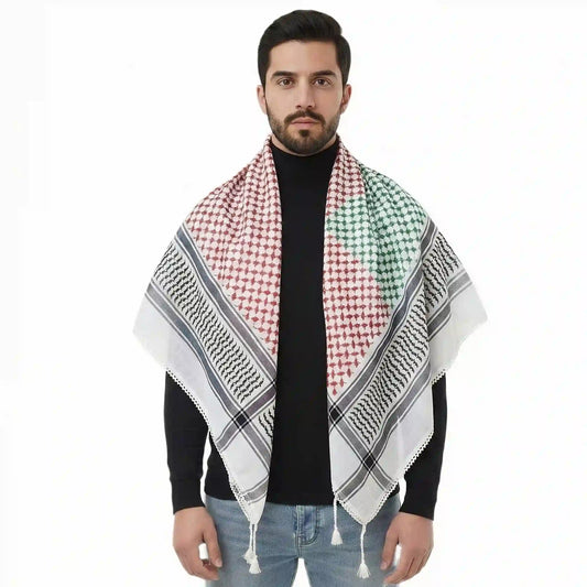 Cotton-linen blended Tassel Keffiyeh Scarf Arab Shemagh Kuffiyeh Head Neck Wrap For Men and Women