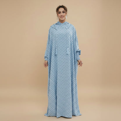 Muslim Women Hooded Polka Dots Printed Jilbab Abaya Dress #261196