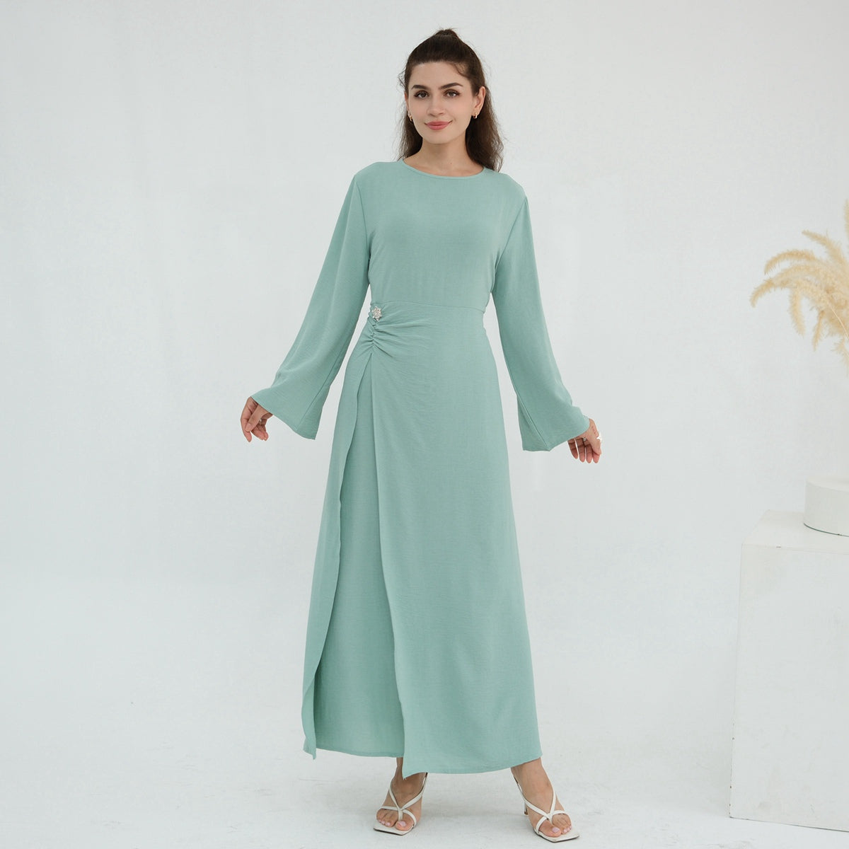 Crepe Abaya Dress With Side Tie Belt #251077