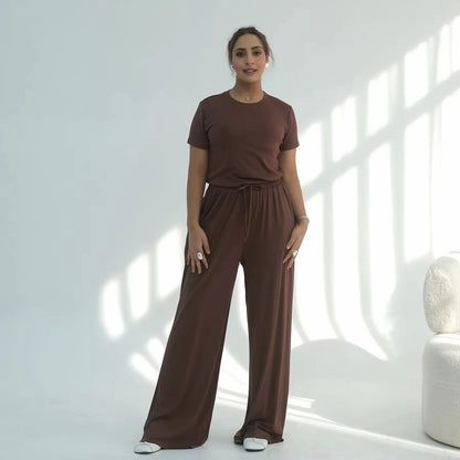 طقم ملابس نسائية مسلمة مكون من 3 قطع، بلوزة وبنطال من قماش المودال مع عباية مفتوحة #251076