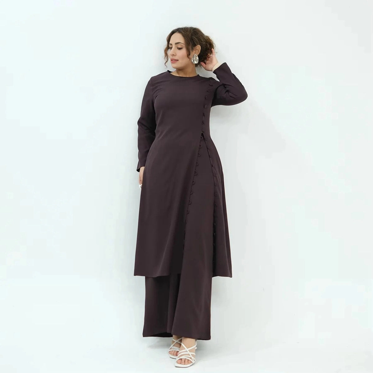 Muslim Women Daily Wear 2 Pieces Set Tops And Pants Suit Set #251110