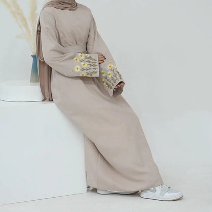 Flower Embroidery Abaya Dress