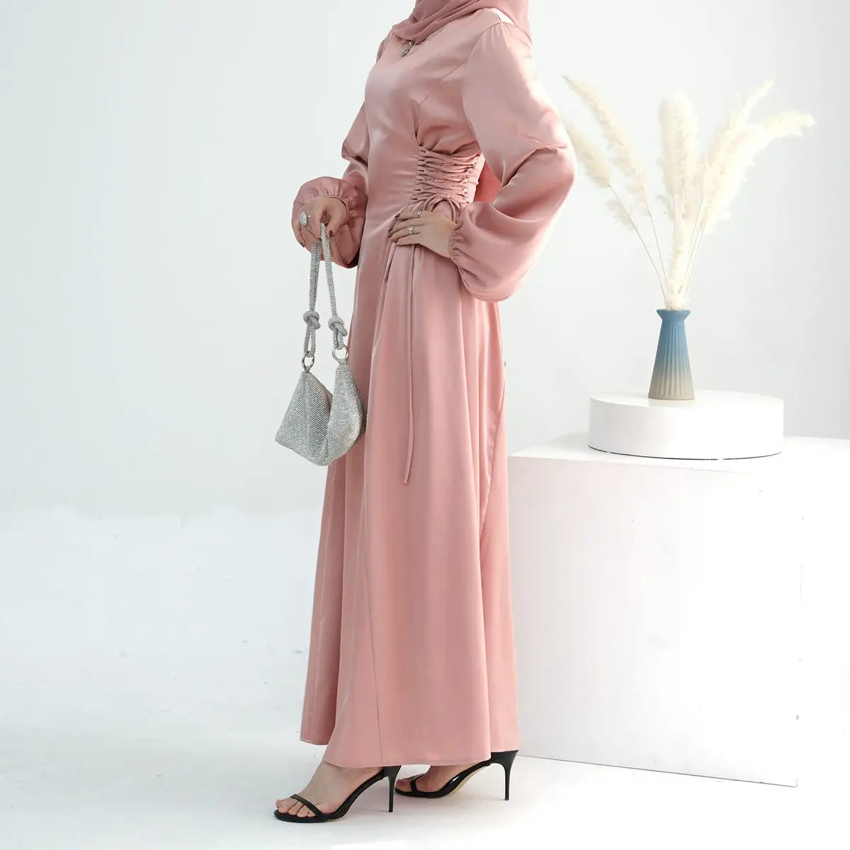 Satin Muslim Women Abaya Dress