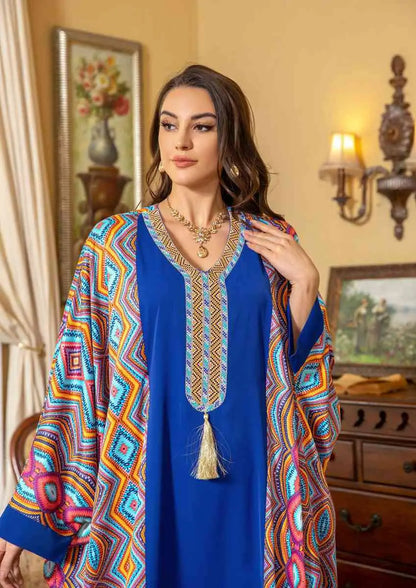 فستان العيد كم جناح الخفاش الإصلاح حجر الراين فراشا قفطان قفطان فستان جلابية