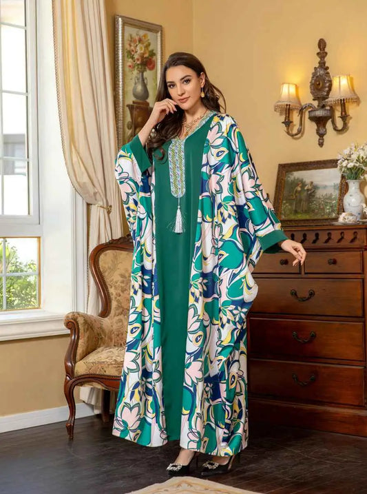 Eid Dress Batwing Sleeve Hotfix Rhinestone Farasha Caftan Kaftan Dress Jalabiya