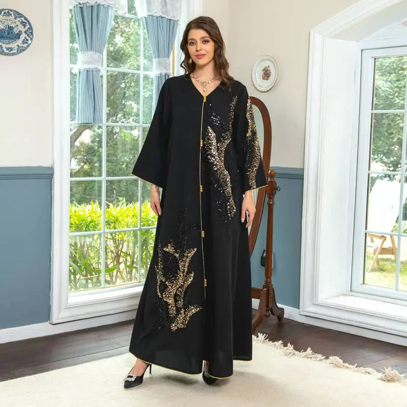 Cotton Blend Sequins Embroidery Caftan Kaftan Dress Arab Dubai