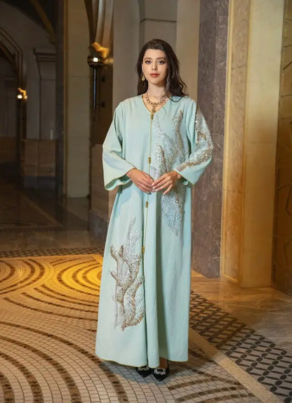 Cotton Blend Sequins Embroidery Caftan Kaftan Dress Arab Dubai