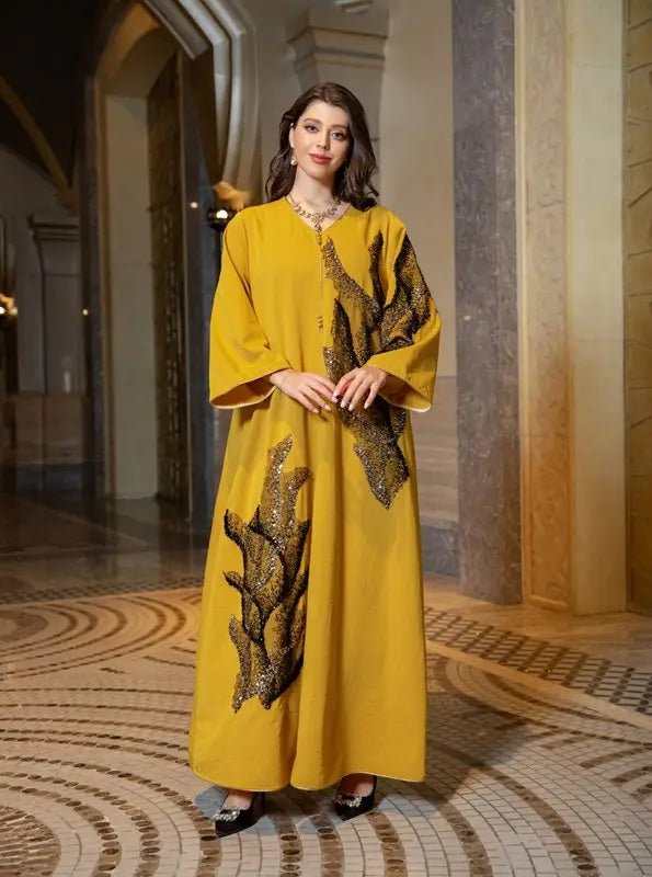 Cotton Blend Sequins Embroidery Caftan Kaftan Dress Arab Dubai