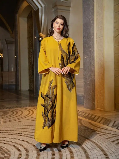 Cotton Blend Sequins Embroidery Caftan Kaftan Dress Arab Dubai