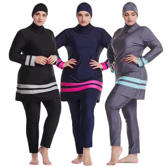 3 Pieces Set Plus Size Arab Muslim Women Halal Swimwear Swimsuit Islamic Burkinis