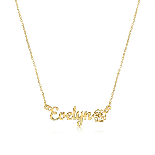 Personalized Name Necklace with Birth Flower Bouquet - Arabic & English #3