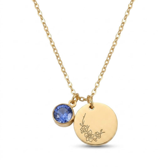 Birthstone Necklace With Birth Flower For Mom, Grandma #15
