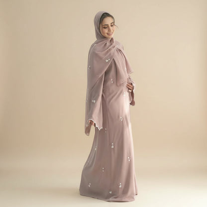 Flower Embroidery Nida Open Abaya Dress With Matching Hijab #251120