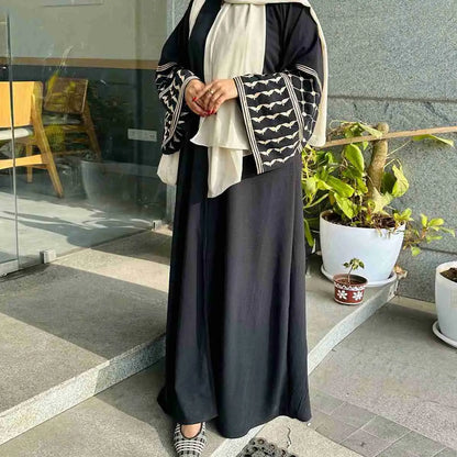 فستان عباية مفتوح بأكمام مطرزة للنساء المسلمات