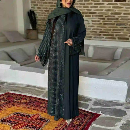 Concealed Buttons Cardigan Open Abaya Dress #25186