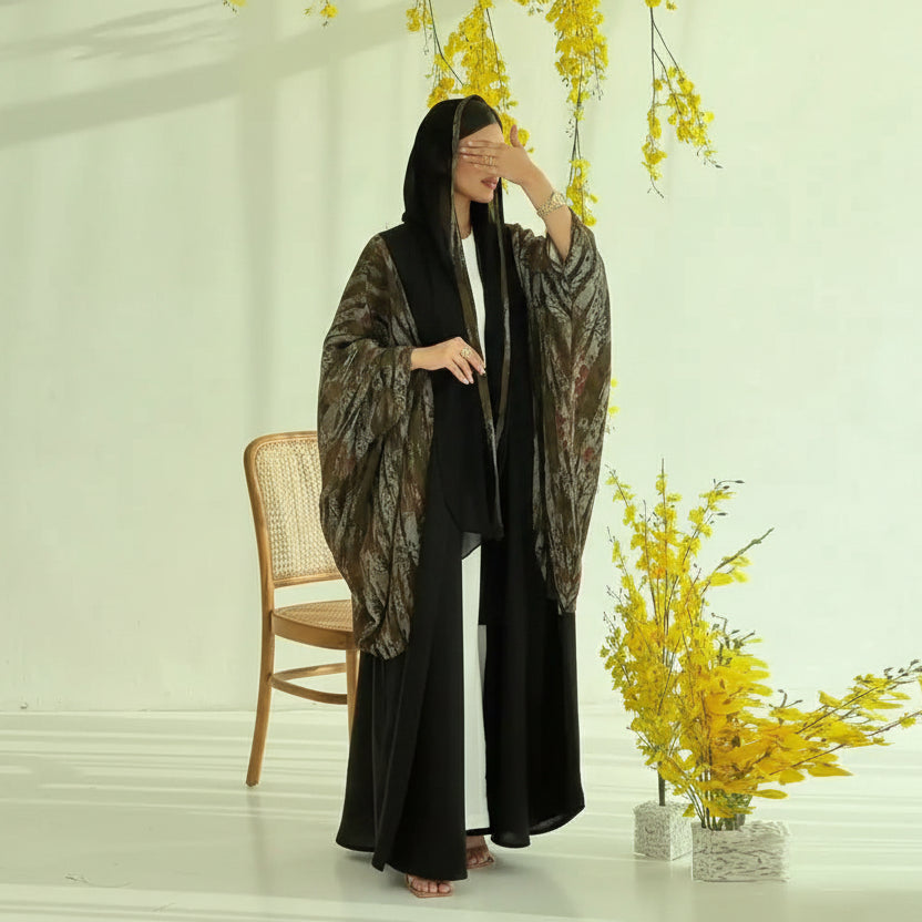 عباية نسائية مسلمة مفتوحة مع حجاب متناسق #25243