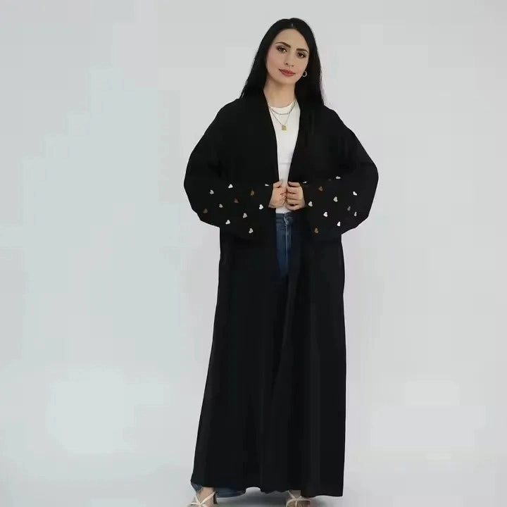 فستان عباية مفتوح من كارديجان نيدا للنساء المسلمات مطرز على شكل قلب