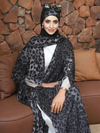 Gray Leopard Print Cardigan Open Abaya Dress #25975