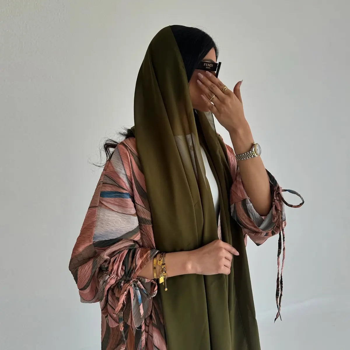 Drawstring Cuff Wrinkle Cardigan Open Abaya Dress #25207