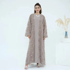 Luxury 3 Pieces Set Hand-stitched 3D Flowers Beads Open Abaya Dress Set With Hijab #251069