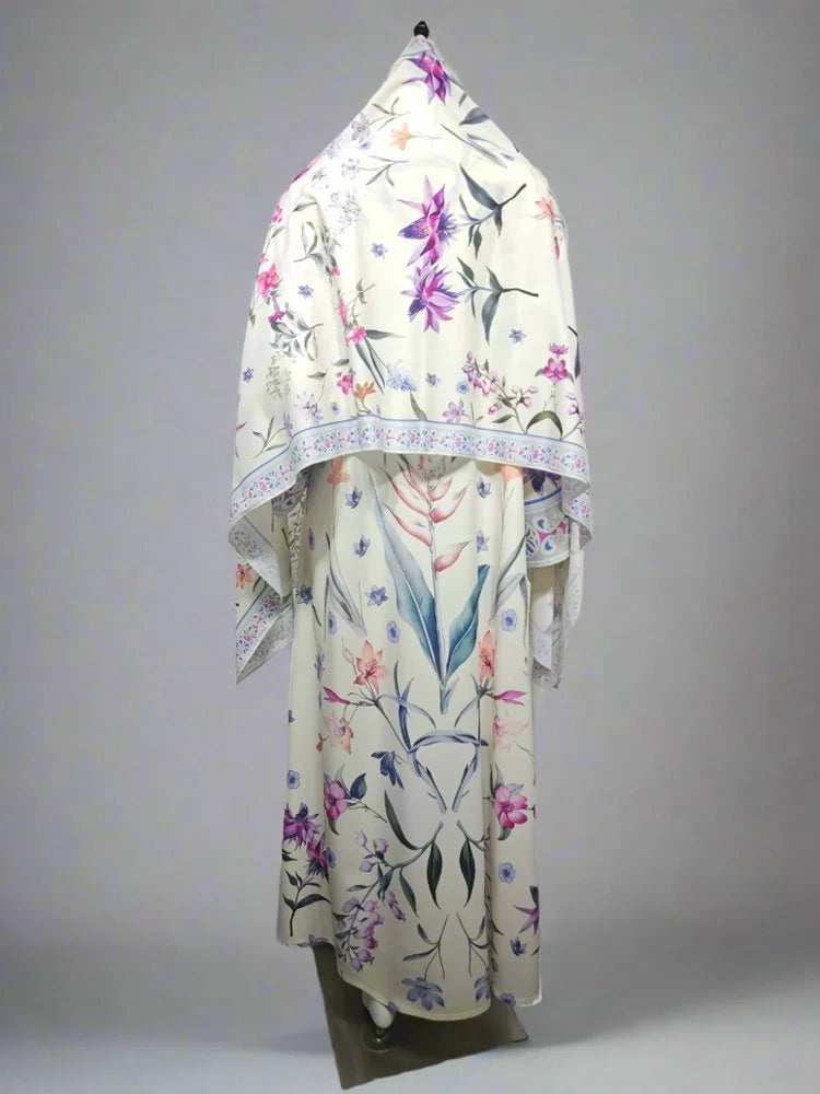Printed Cardigan Open Abaya Dress With Matching Hijab #25223