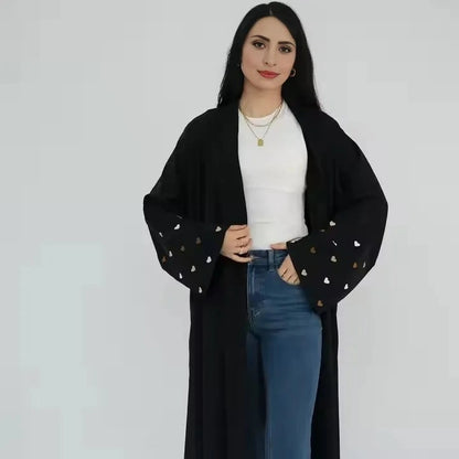 فستان عباية مفتوح من كارديجان نيدا للنساء المسلمات مطرز على شكل قلب