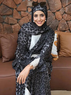 Gray Leopard Print Cardigan Open Abaya Dress #25975