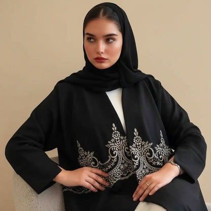 Muslim Women Islamic Applique Embroidery Cardigan Open Abaya Dress #25247