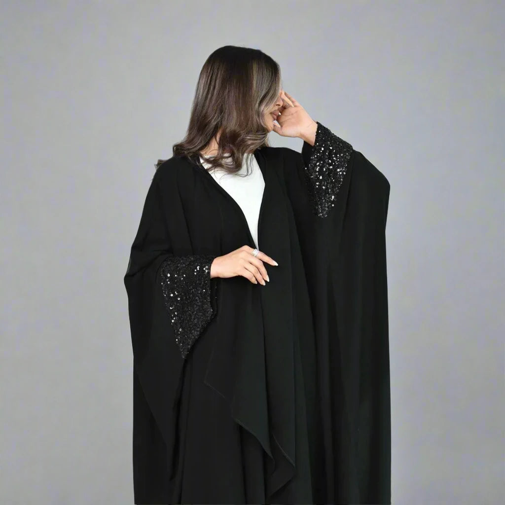 Sequins Cuff Cadigan Open Abaya Dress #24167