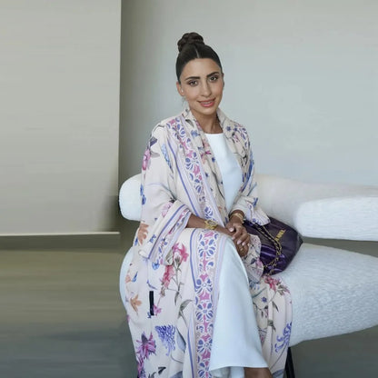 Printed Cardigan Open Abaya Dress With Matching Hijab #25223