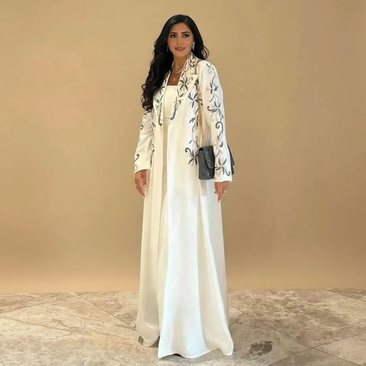 Muslim Women Embroidery Cardigan Open Abaya Dress #25241