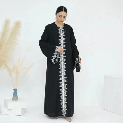 فستان نيدا كارديجان مفتوح من العباءة المطرزة بالورود #24909