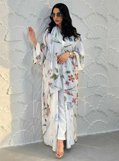 فستان عباية مفتوح من كارديجان مطبوع للنساء المسلمات مع حجاب متناسق #25252