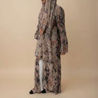 Printed Pleated Open Abaya Dress With Matching Hijab #25231