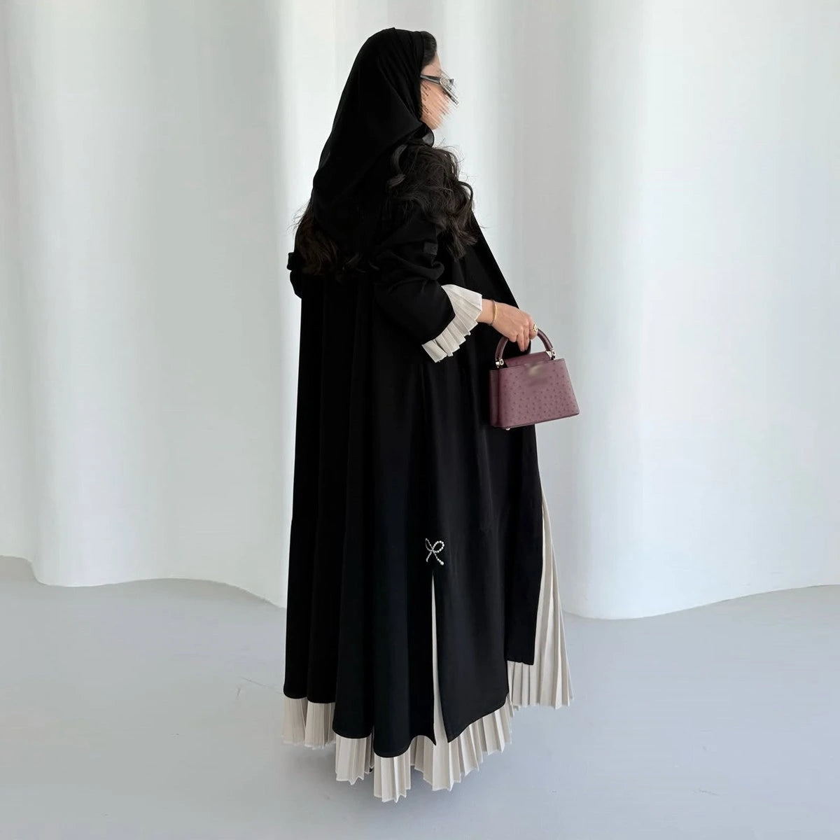 Muslim Women Pleated Cardigan Open Abaya Dress #25249