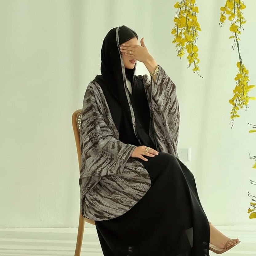 عباية نسائية مسلمة مفتوحة مع حجاب متناسق #25243