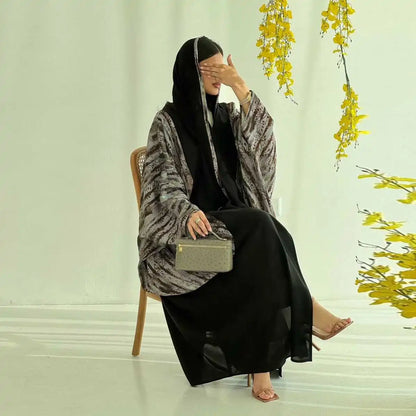 Muslim Women Open Abaya Dress With Matching Hijab #25243