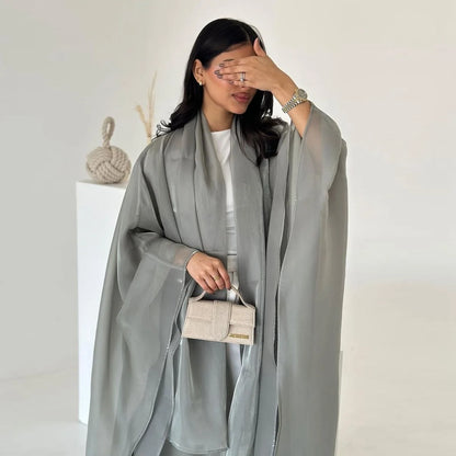 Shiny Satin Open Abaya Dress With Matching Hijab #25230