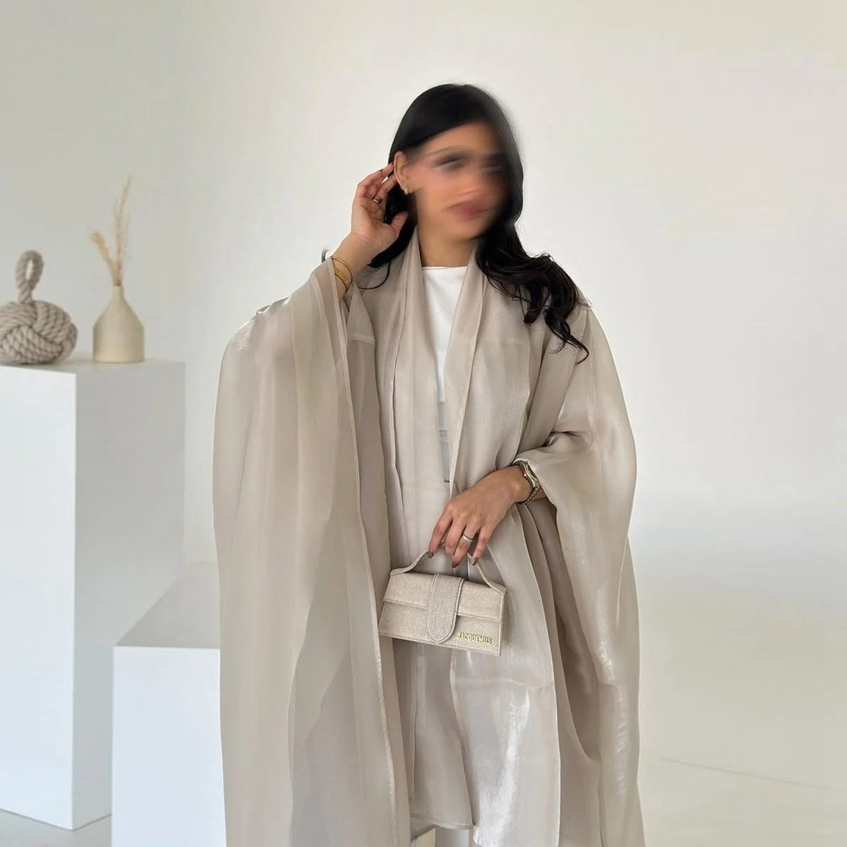 Shiny Satin Open Abaya Dress With Matching Hijab #25230