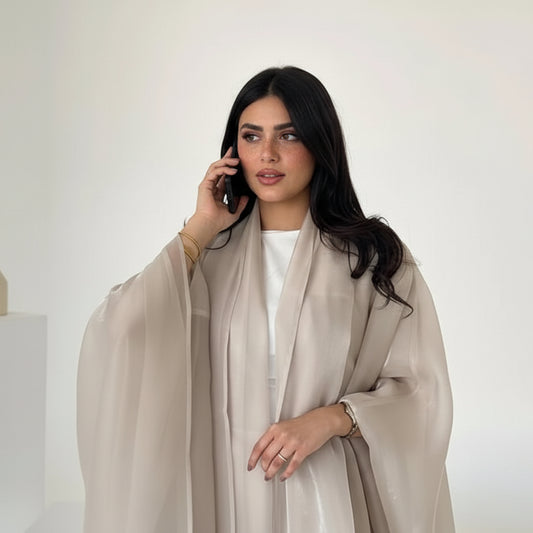 عباية مفتوحة من الساتان اللامع مع حجاب متناسق #25230