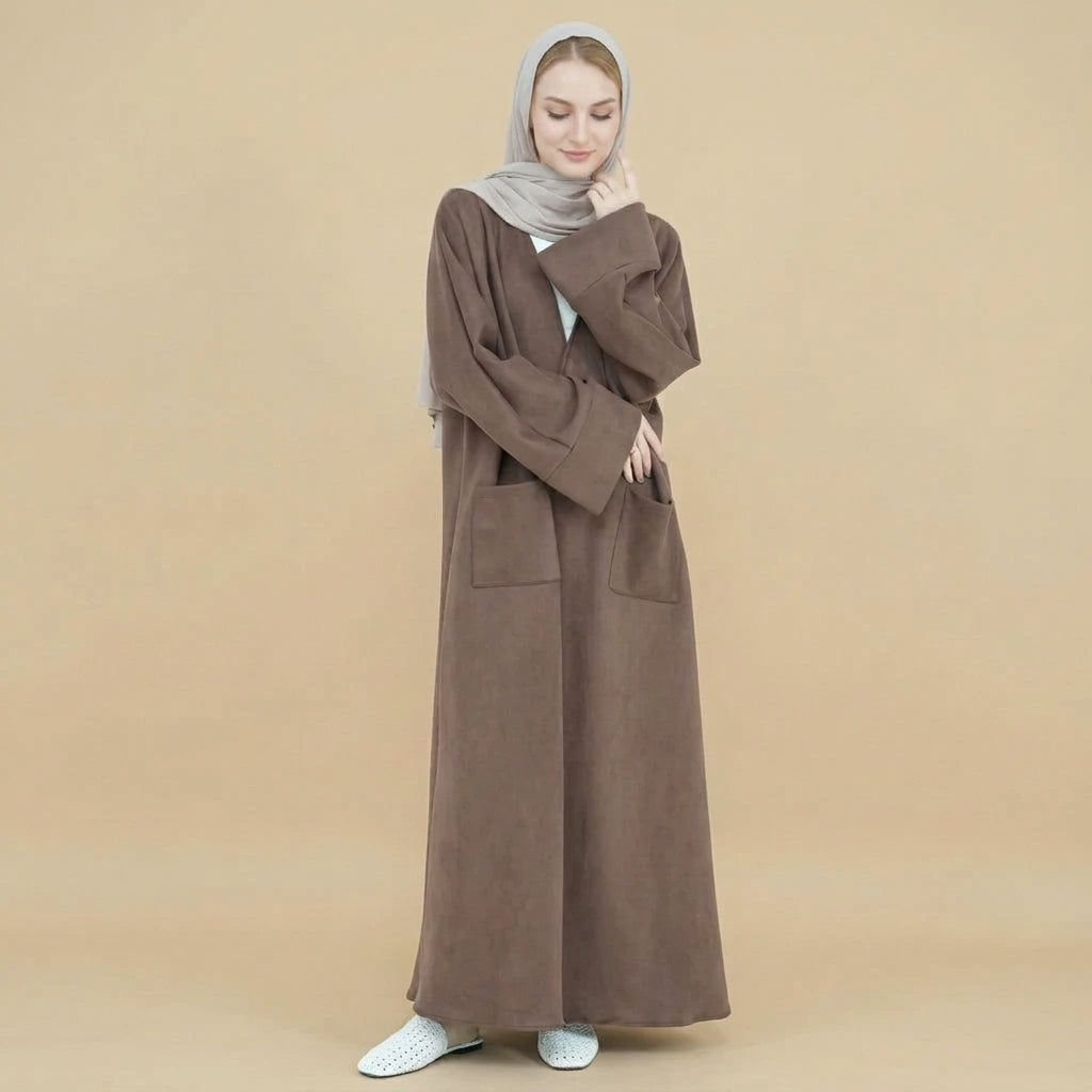Winter Fall Velvet Cardigan Open Abaya Coat