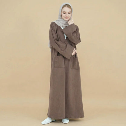 Winter Fall Velvet Cardigan Open Abaya Coat