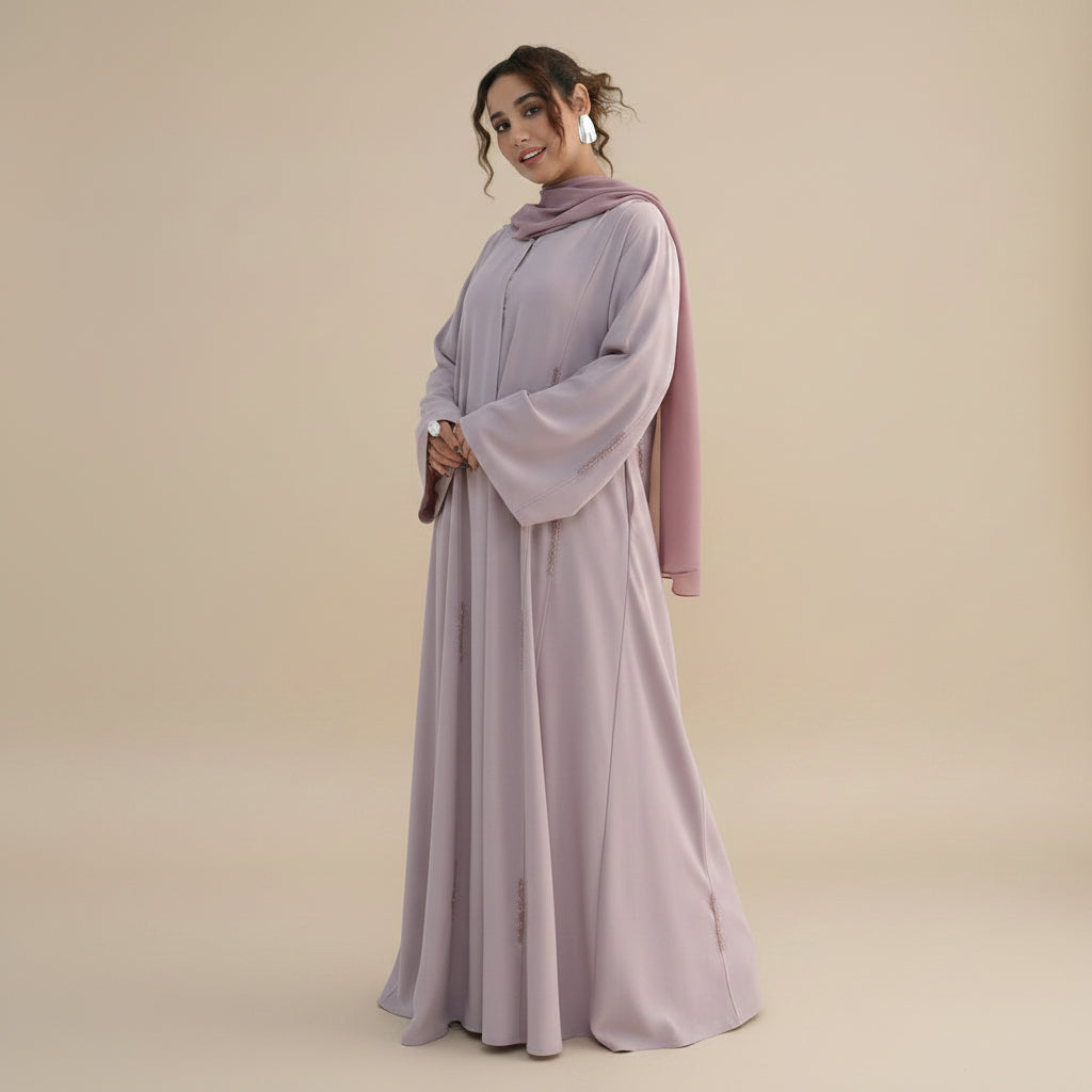 Hand beading Open Abaya Dress For Women - Coffee/Black/Dark Gray/Pink - #261106