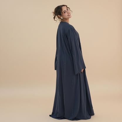 Hand beading Open Abaya Dress For Women - Coffee/Black/Dark Gray/Pink - #261106