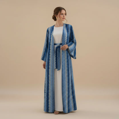Muslim Women Rainbow Jacquard Open Abaya Dress #261346